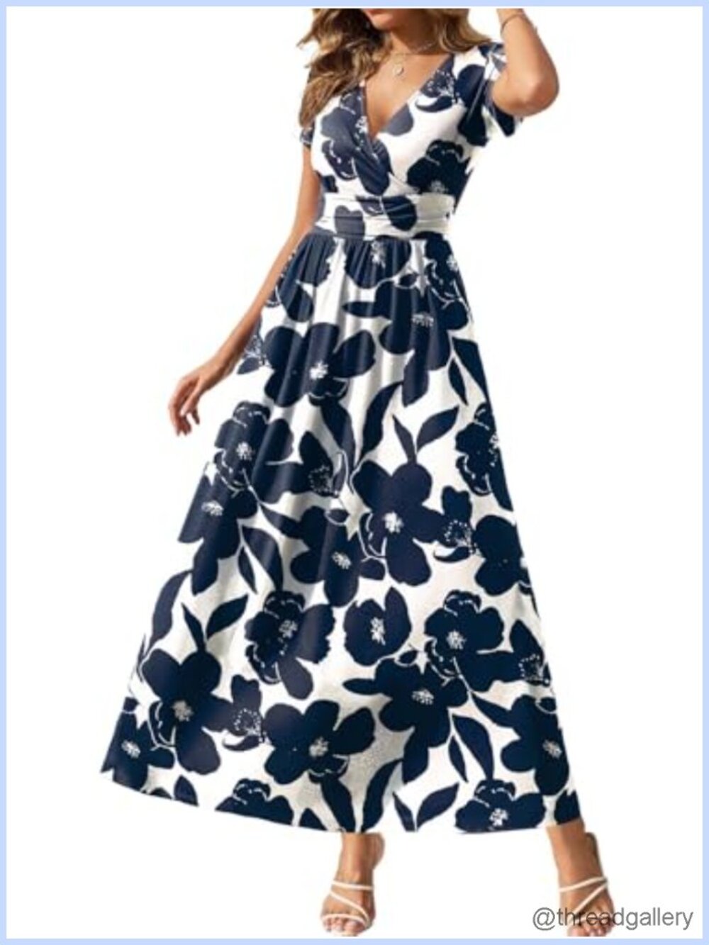 Women's Wrap Maxi Dress Short Sleeve V-Neck Pockets Midi